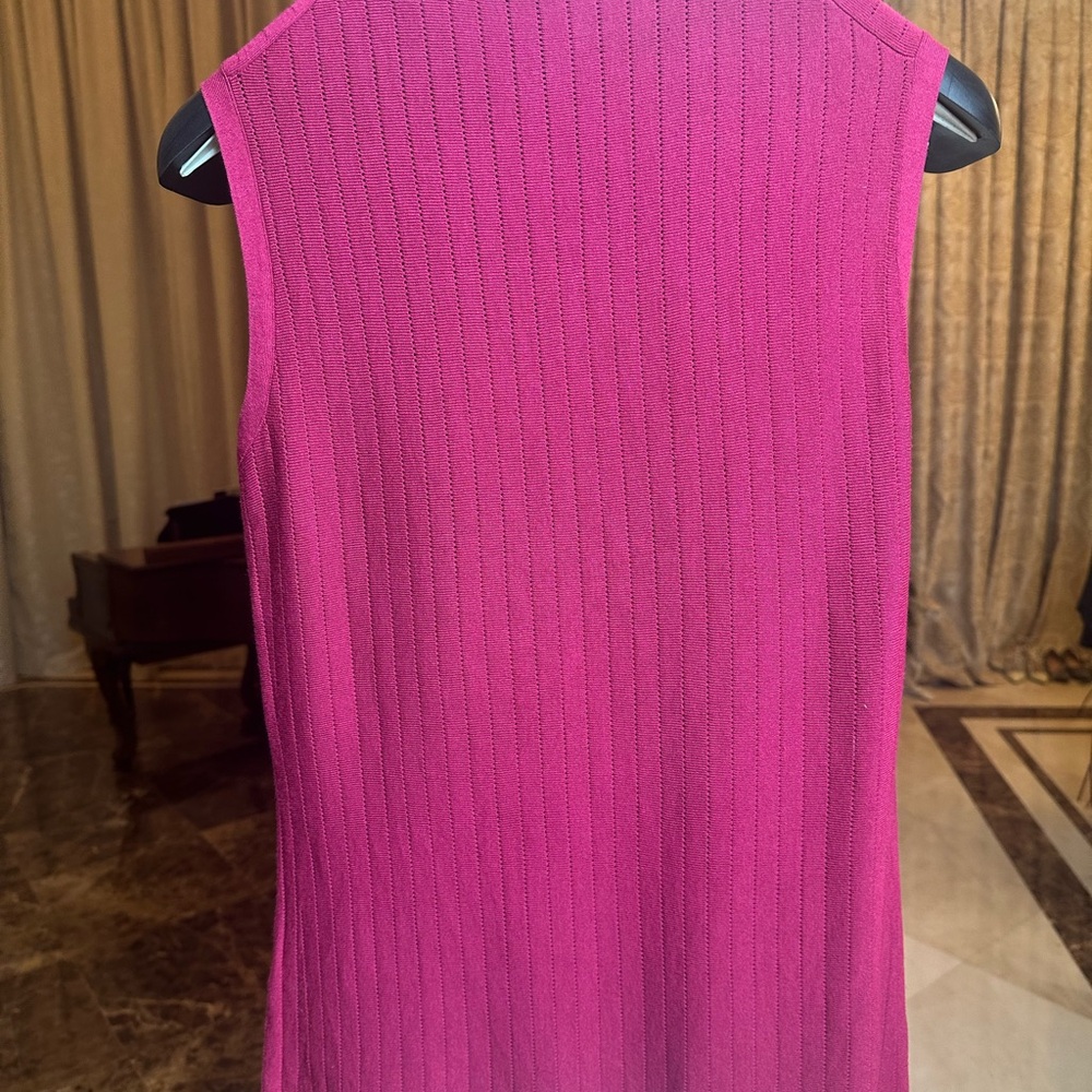 Lafayette 148 Elegant Ribbed Mock Neck Sleeveless Top | Magenta - Picture 3 of 8